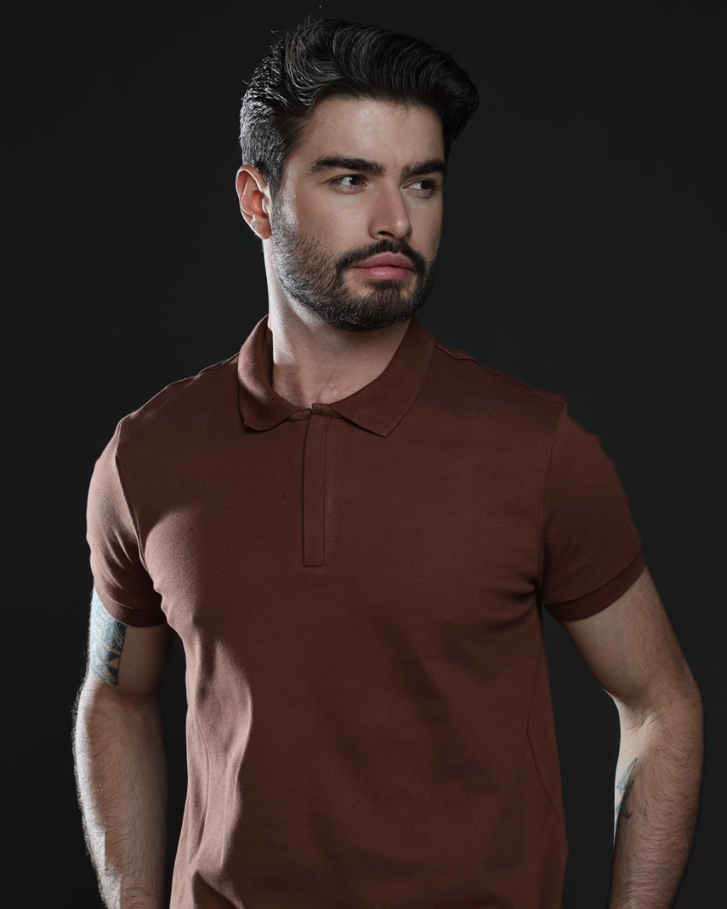 Camisa Gola Polo Marrom com zíper - Imagem 3
